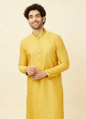 Manyawar Sunrise Yellow Hexagonal Mesh Printed Kurta Set