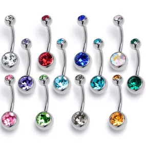 12 Piece Stainless Steel Assorted Color Double Gem Belly Ring Pack