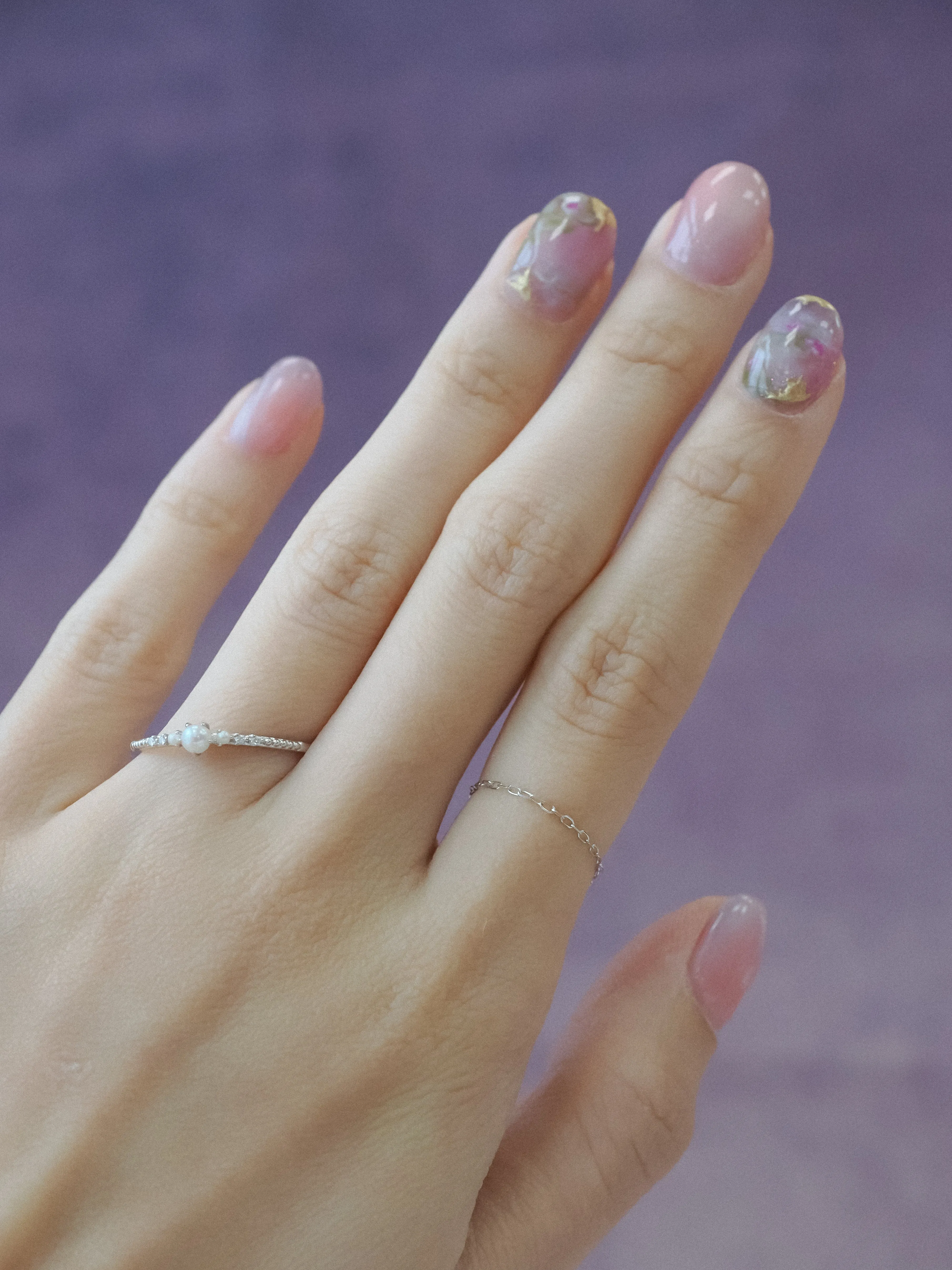 14K White Gold Dainty Cable Chain Ring