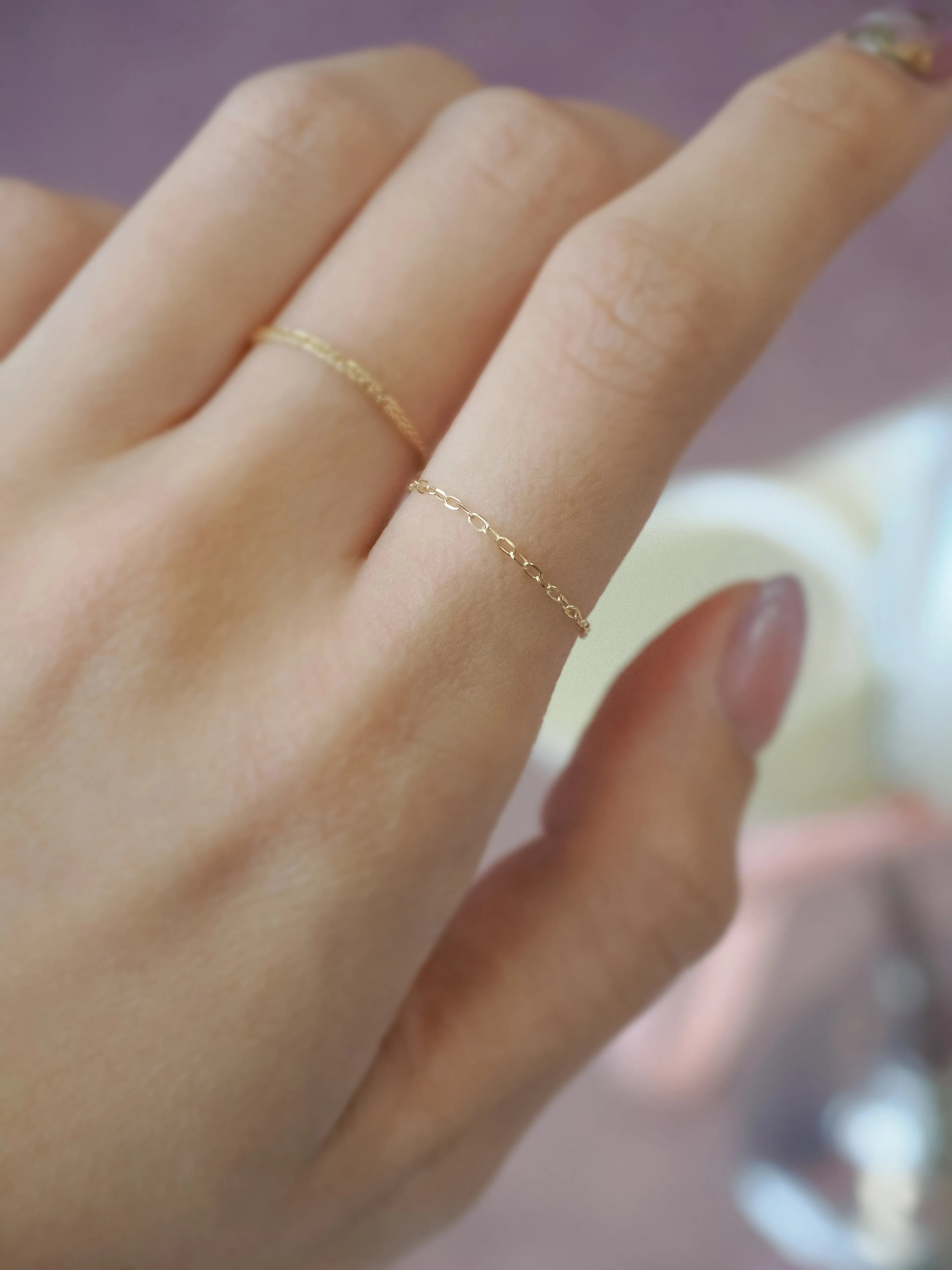 14K Yellow Gold Dainty Cable Chain Ring