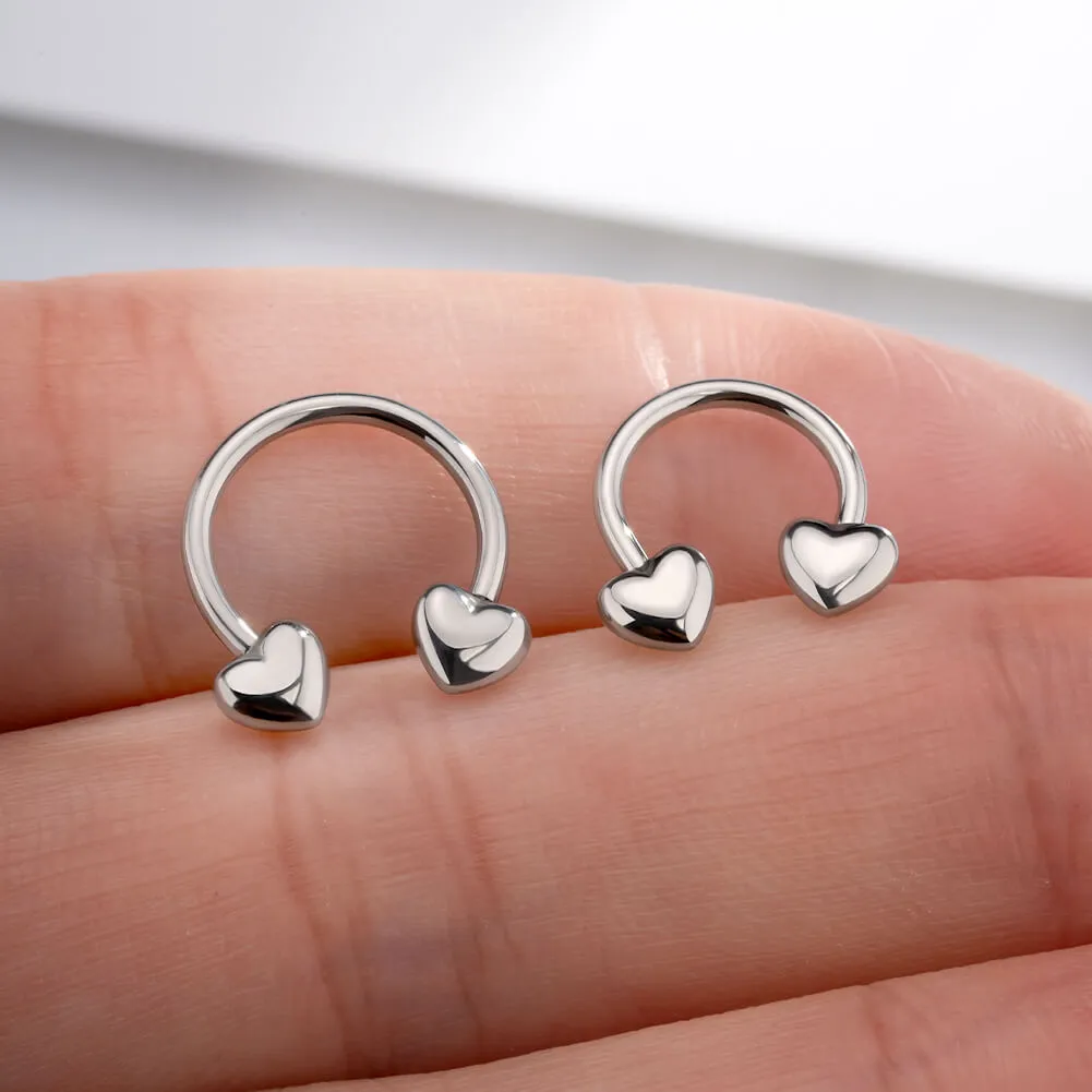 16G Titanium Heart Shape Ends Horseshoe Circular Barbell