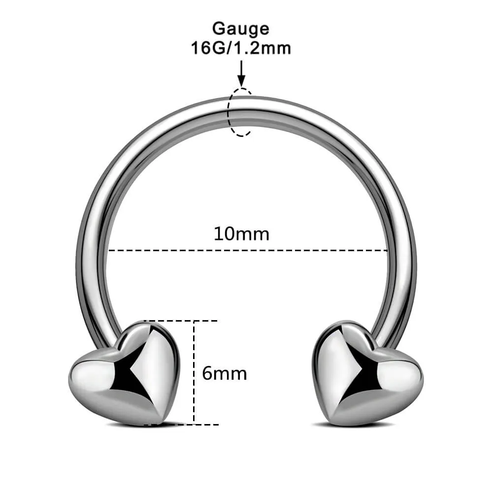 16G Titanium Heart Shape Ends Horseshoe Circular Barbell