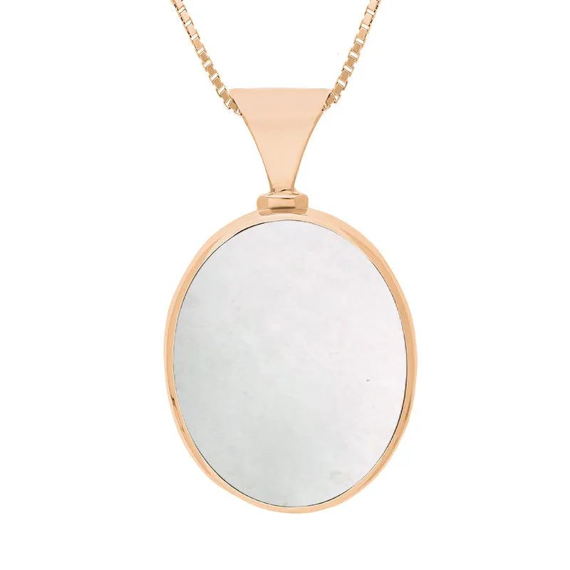 18ct Rose Gold Blue John Mother of Pearl King's Coronation Hallmark Double Sided Oval Necklace