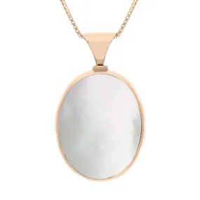 18ct Rose Gold Blue John Mother of Pearl King's Coronation Hallmark Double Sided Oval Necklace