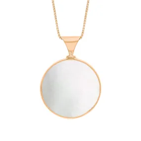 18ct Rose Gold Blue John Mother of Pearl Queens Jubilee Hallmark Double Sided Round Necklace