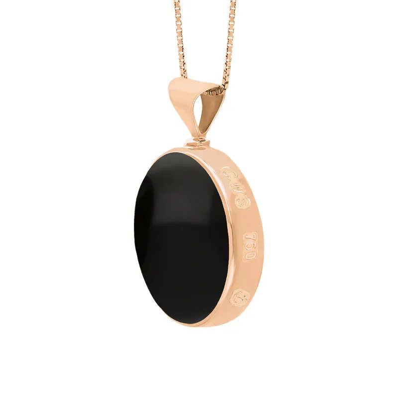 18ct Rose Gold Blue John Whitby Jet Queens Jubilee Hallmark Double Sided Round Necklace