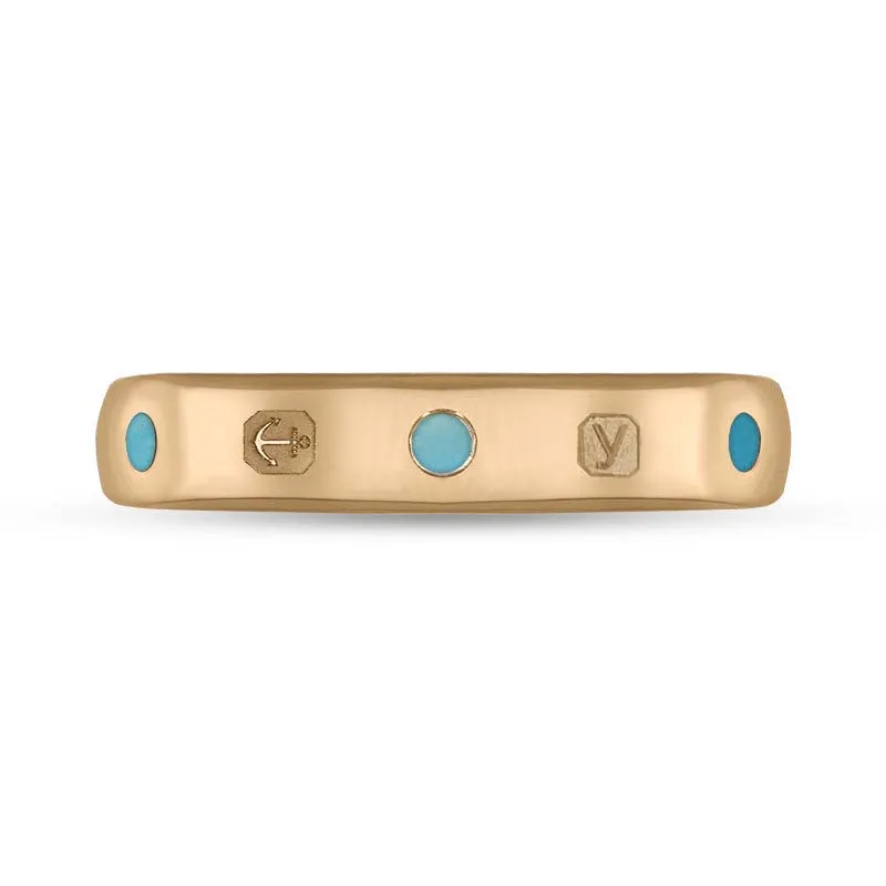 18ct Rose Gold Turquoise King's Coronation Hallmark 4mm Ring