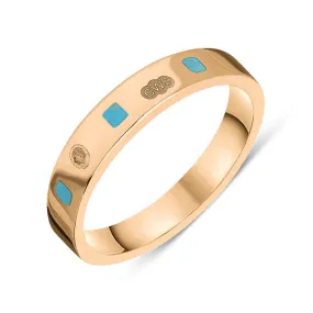 18ct Rose Gold Turquoise King's Coronation Hallmark Princess Cut 4mm Ring