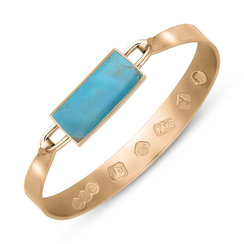 18ct Rose Gold Turquoise King's Coronation Hallmark Wide Oblong Bangle