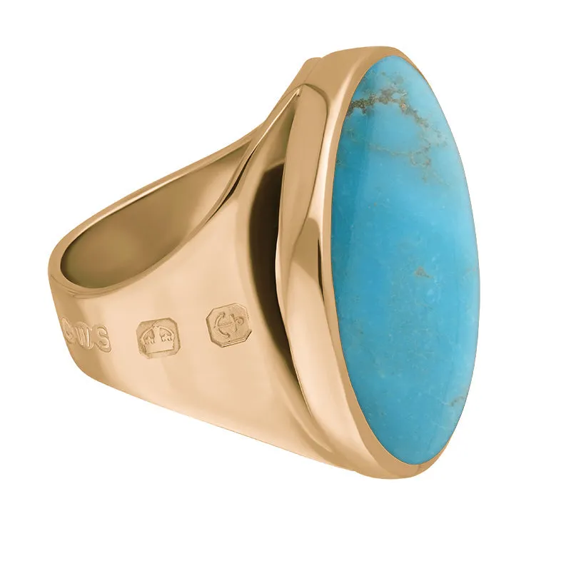 18ct Rose Gold Turquoise Queen's Jubilee Hallmark Medium Round Ring