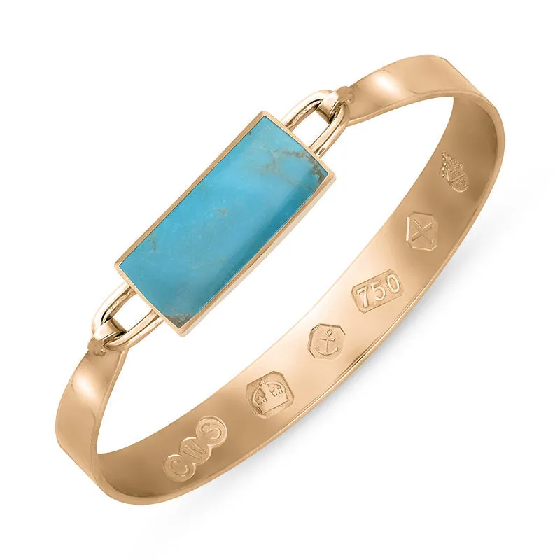 18ct Rose Gold Turquoise Queen's Jubilee Hallmark Wide Oblong Bangle