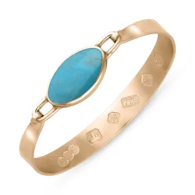 18ct Rose Gold Turquoise Queen's Jubilee Hallmark Wide Oval Bangle