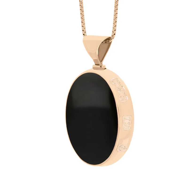 18ct Rose Gold Whitby Jet Blue John King's Coronation Hallmark Double Sided Oval Necklace