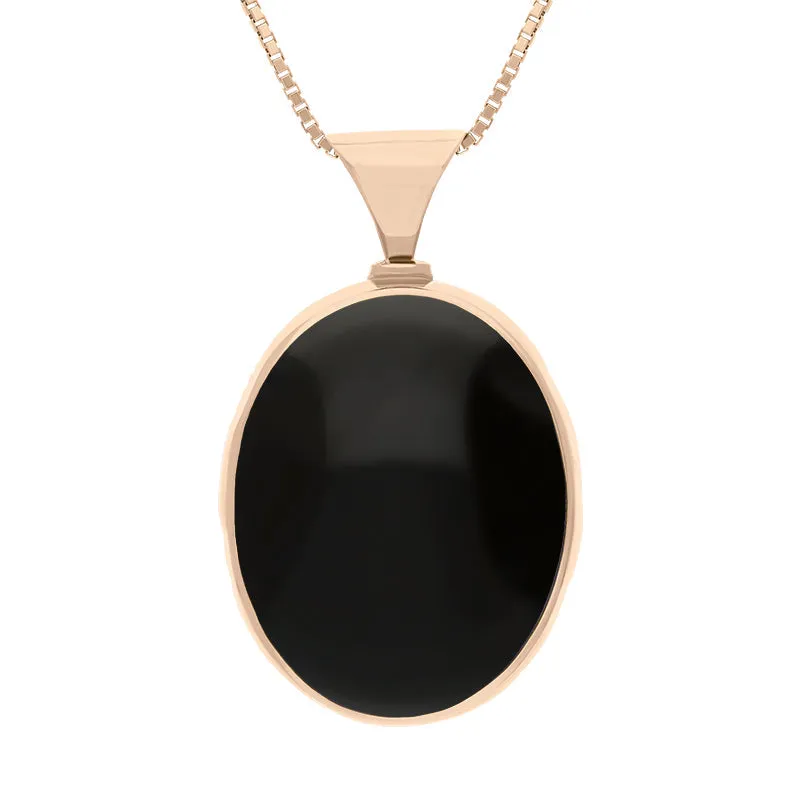 18ct Rose Gold Whitby Jet Blue John King's Coronation Hallmark Double Sided Oval Necklace