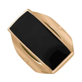 18ct Rose Gold Whitby Jet King's Coronation Hallmark Medium Oblong Ring