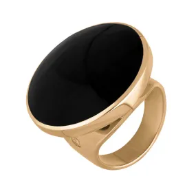 18ct Rose Gold Whitby Jet King's Coronation Hallmark Medium Round Ring