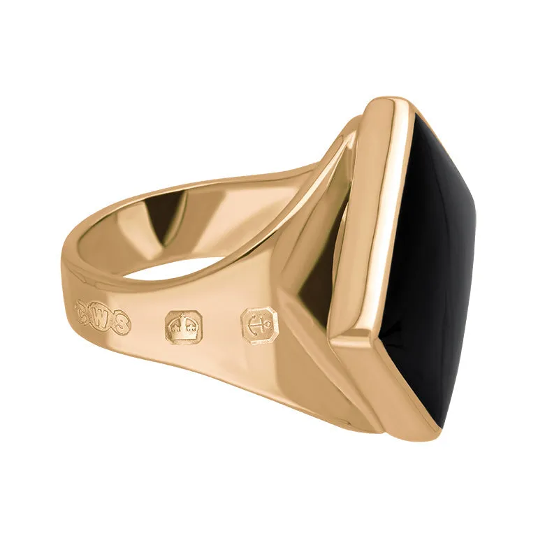 18ct Rose Gold Whitby Jet King's Coronation Hallmark Small Rhombus Ring