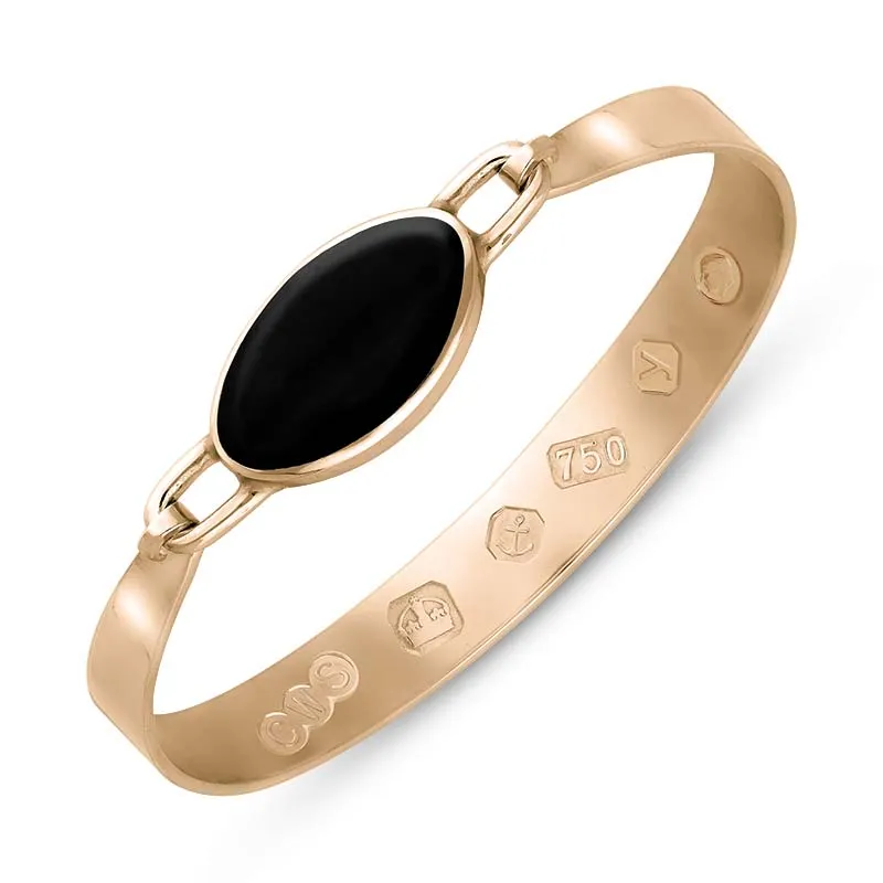 18ct Rose Gold Whitby Jet King's Coronation Hallmark Wide Oval Bangle