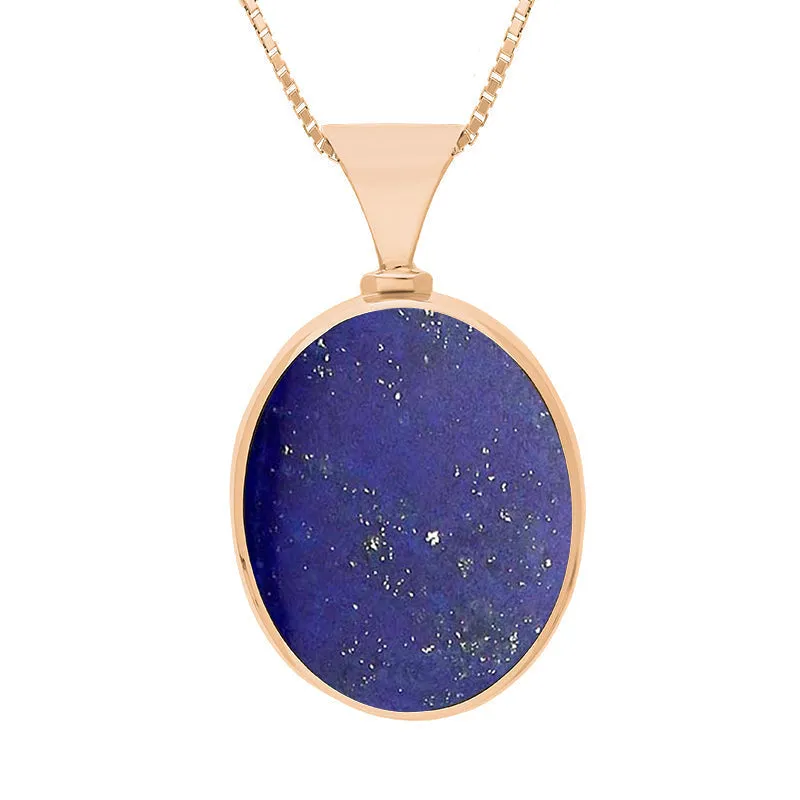 18ct Rose Gold Whitby Jet Lapis King's Coronation Hallmark Double Sided Oval Necklace