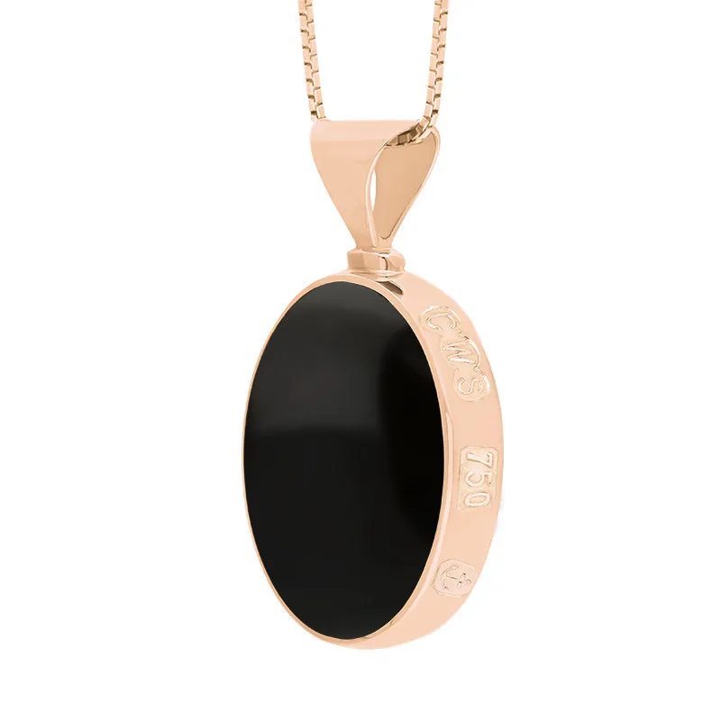 18ct Rose Gold Whitby Jet Lapis King's Coronation Hallmark Double Sided Oval Necklace