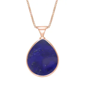 18ct Rose Gold Whitby Jet Lapis King's Coronation Hallmark Double Sided Pear-shaped Necklace