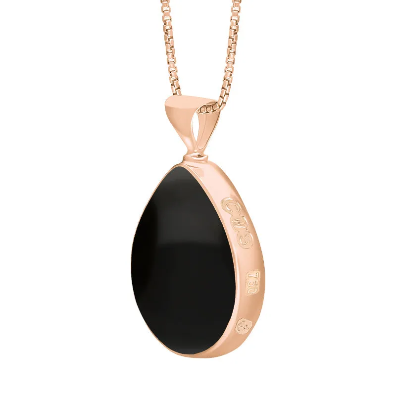 18ct Rose Gold Whitby Jet Lapis King's Coronation Hallmark Double Sided Pear-shaped Necklace