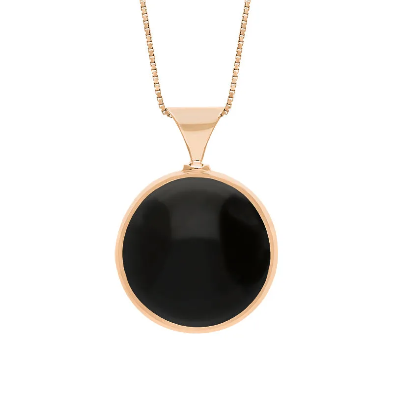 18ct Rose Gold Whitby Jet Lapis King's Coronation Hallmark Double Sided Round Necklace