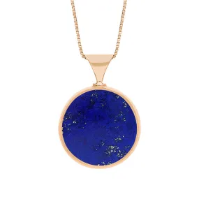 18ct Rose Gold Whitby Jet Lapis King's Coronation Hallmark Double Sided Round Necklace