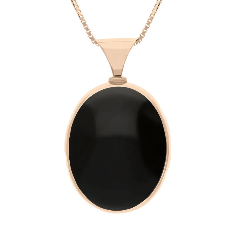 18ct Rose Gold Whitby Jet Lapis Lazuli Queens Jubilee Hallmark Double Sided Oval Necklace