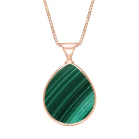 18ct Rose Gold Whitby Jet Malachite King's Coronation Hallmark Double Sided Pear-shaped Necklace