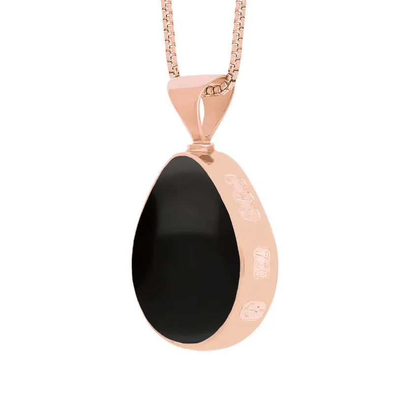 18ct Rose Gold Whitby Jet Malachite King's Coronation Hallmark Double Sided Pear-shaped Necklace