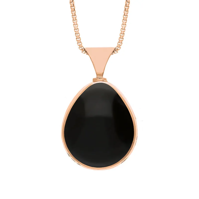 18ct Rose Gold Whitby Jet Malachite King's Coronation Hallmark Double Sided Pear-shaped Necklace