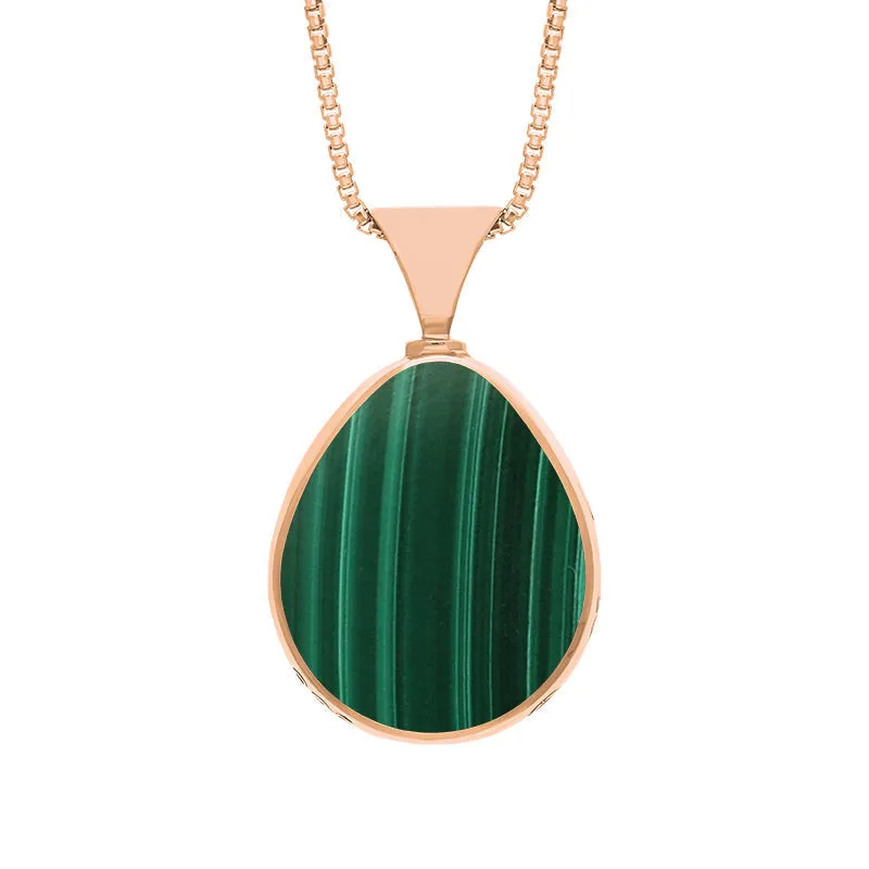 18ct Rose Gold Whitby Jet Malachite King's Coronation Hallmark Double Sided Pear-shaped Necklace