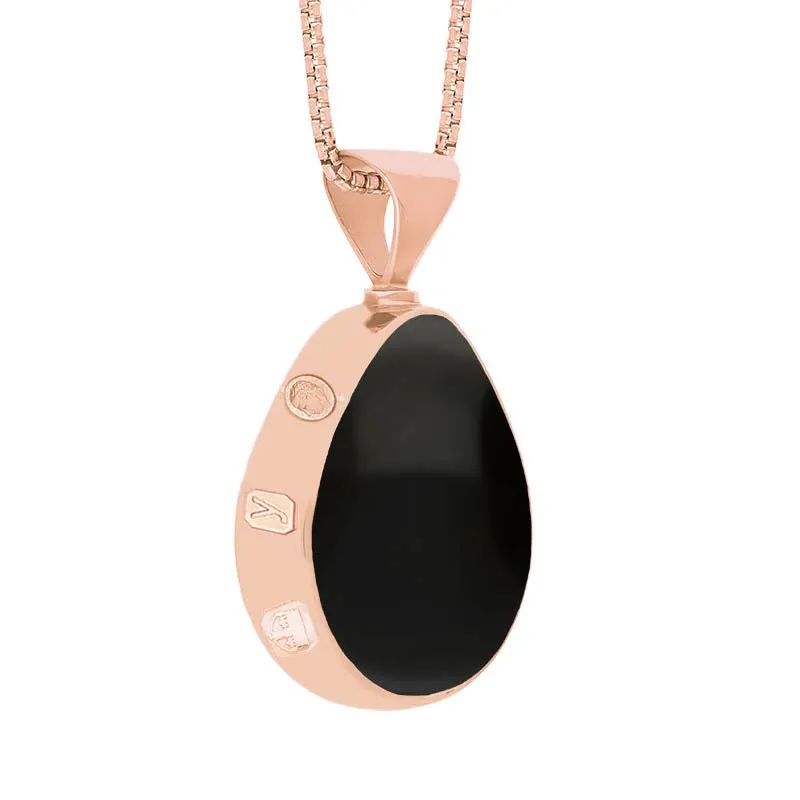 18ct Rose Gold Whitby Jet Malachite King's Coronation Hallmark Double Sided Pear-shaped Necklace