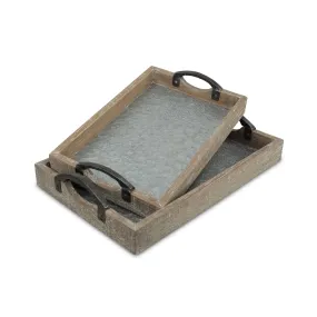 19" Gray Rectangular Metal Handmade Tray With Handles By Homeroots