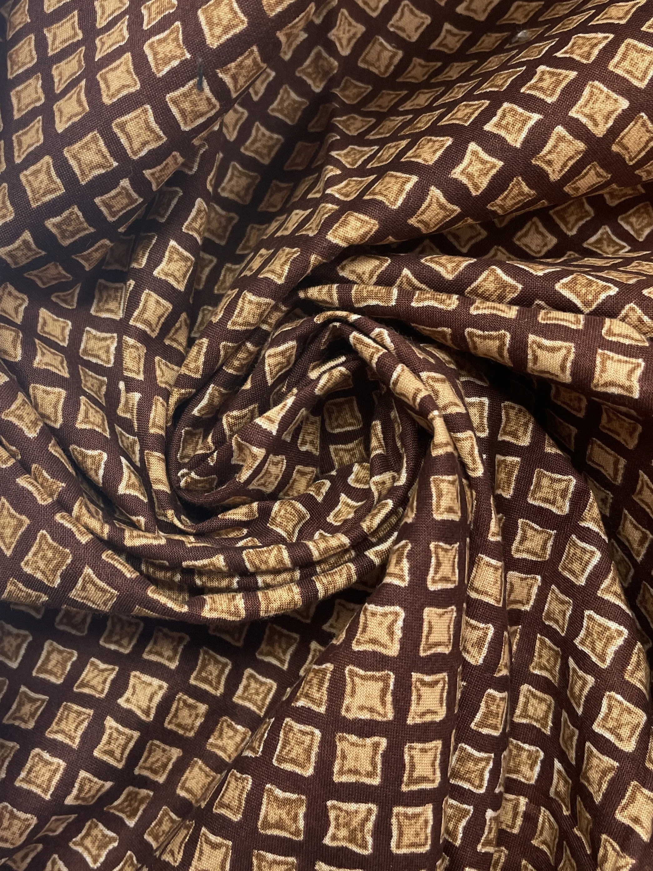 2006 Quilting Cotton - Dark Brown with Mottled Brown Diamonds