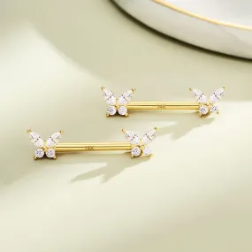 2Pcs 14K Solid Gold Butterfly Nipple Barbell Set