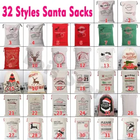 32 Styles Christmas Gift 2018 Santa Sacks 1pc Drawstring Canvas Santa Sack Xmas Canvas Bag Large Santa Claus Gift Bag Handmade