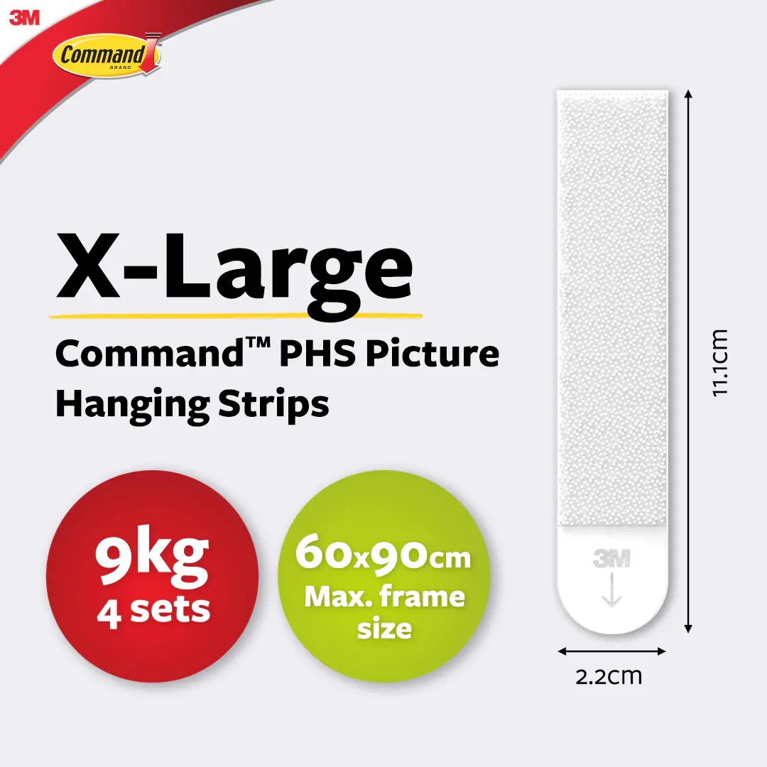 3M Command X-Large Picture Hanging Strips (4 Sets), White/ Black