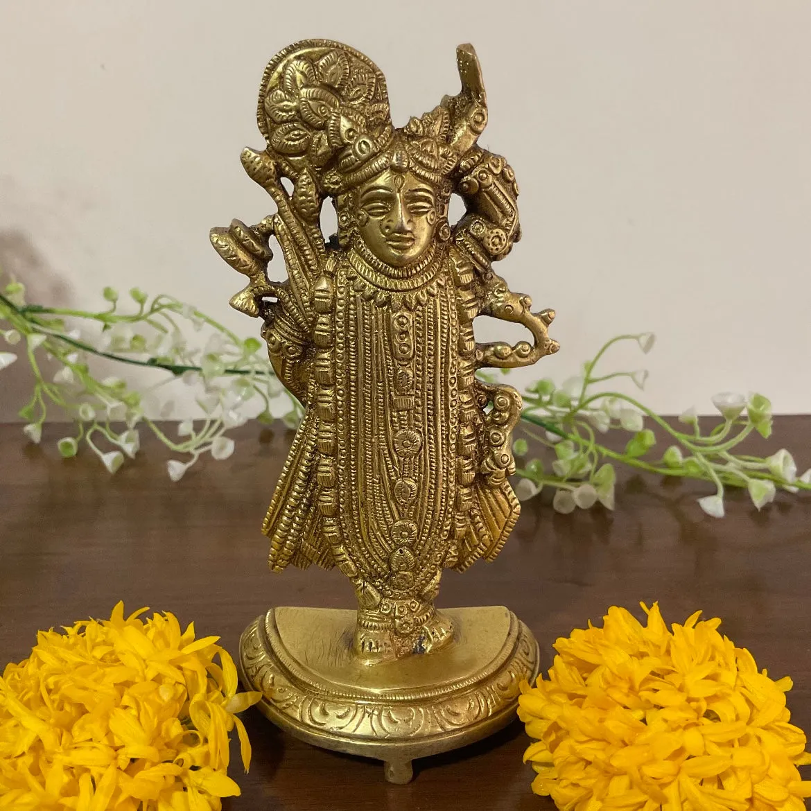 5.5 Inches Lord Shrinathji Brass Idol - Pooja Statue for Home - Festive Decor