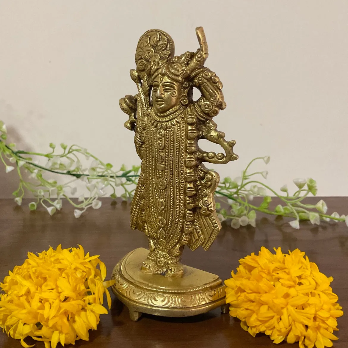 5.5 Inches Lord Shrinathji Brass Idol - Pooja Statue for Home - Festive Decor