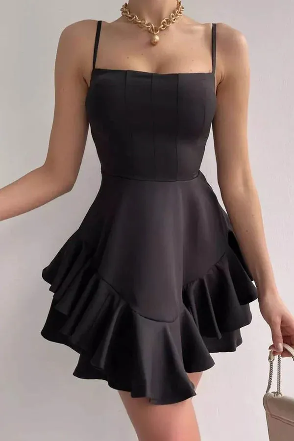 A Line Thin Shoulder Strap Short Homecoming Dress