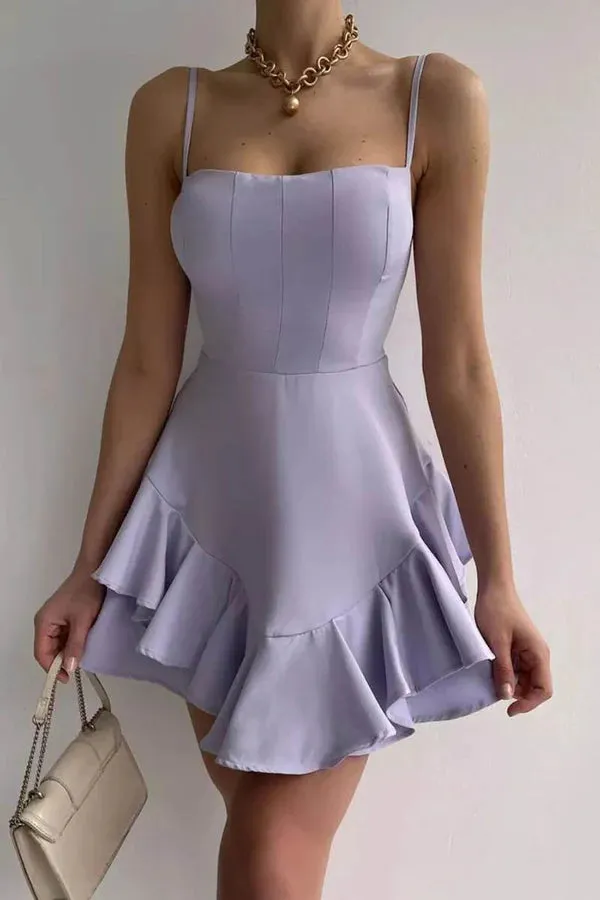 A Line Thin Shoulder Strap Short Homecoming Dress