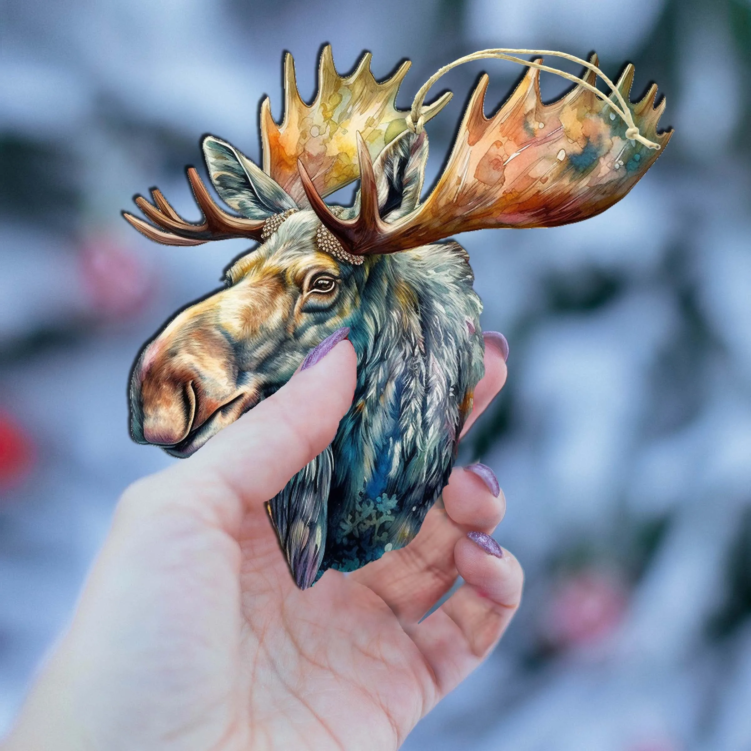 Alaskan Majestic Moose Wooden Ornaments by G.Debrekht - Wildlife Holiday Décor - 8710108-1