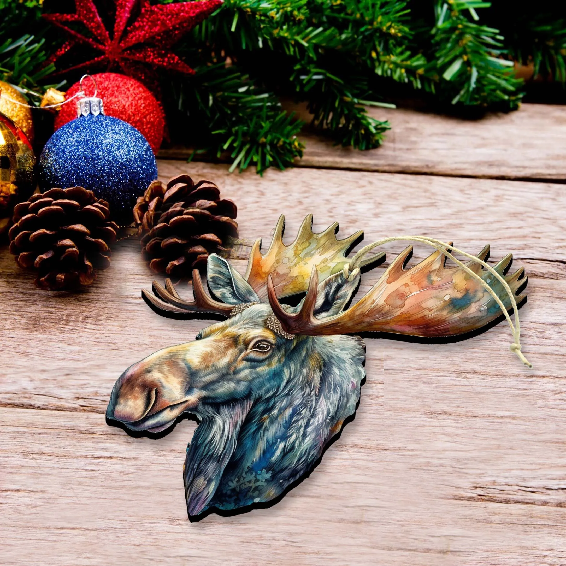 Alaskan Majestic Moose Wooden Ornaments by G.Debrekht - Wildlife Holiday Décor - 8710108-1