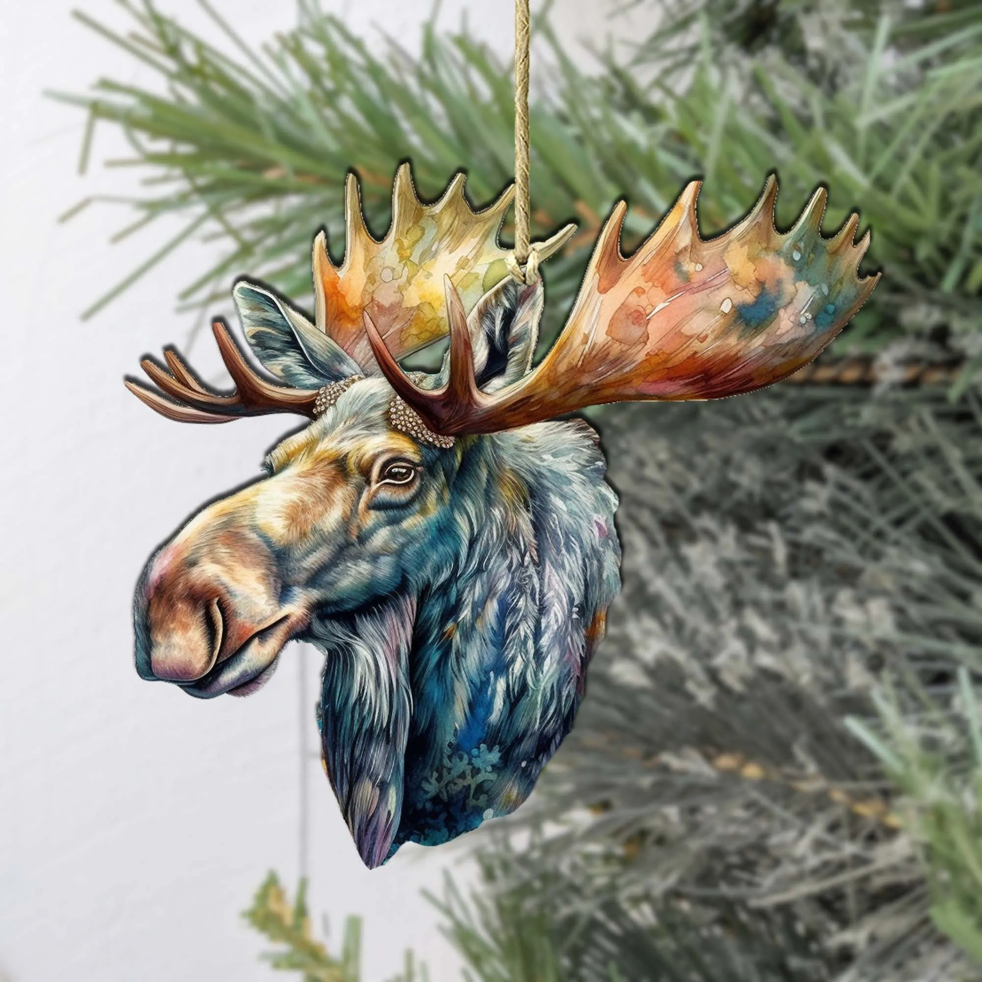 Alaskan Majestic Moose Wooden Ornaments by G.Debrekht - Wildlife Holiday Décor - 8710108-1