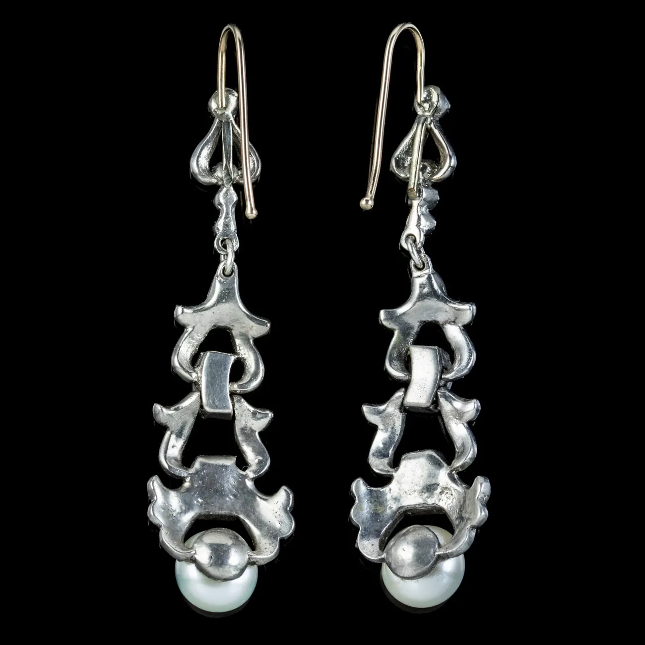 Antique Edwardian Pearl Paste Drop Earrings Silver Circa 1910