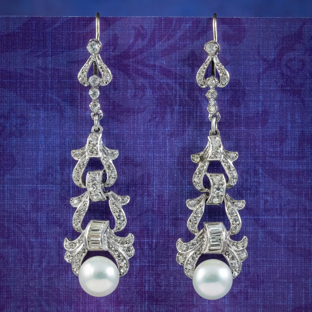 Antique Edwardian Pearl Paste Drop Earrings Silver Circa 1910