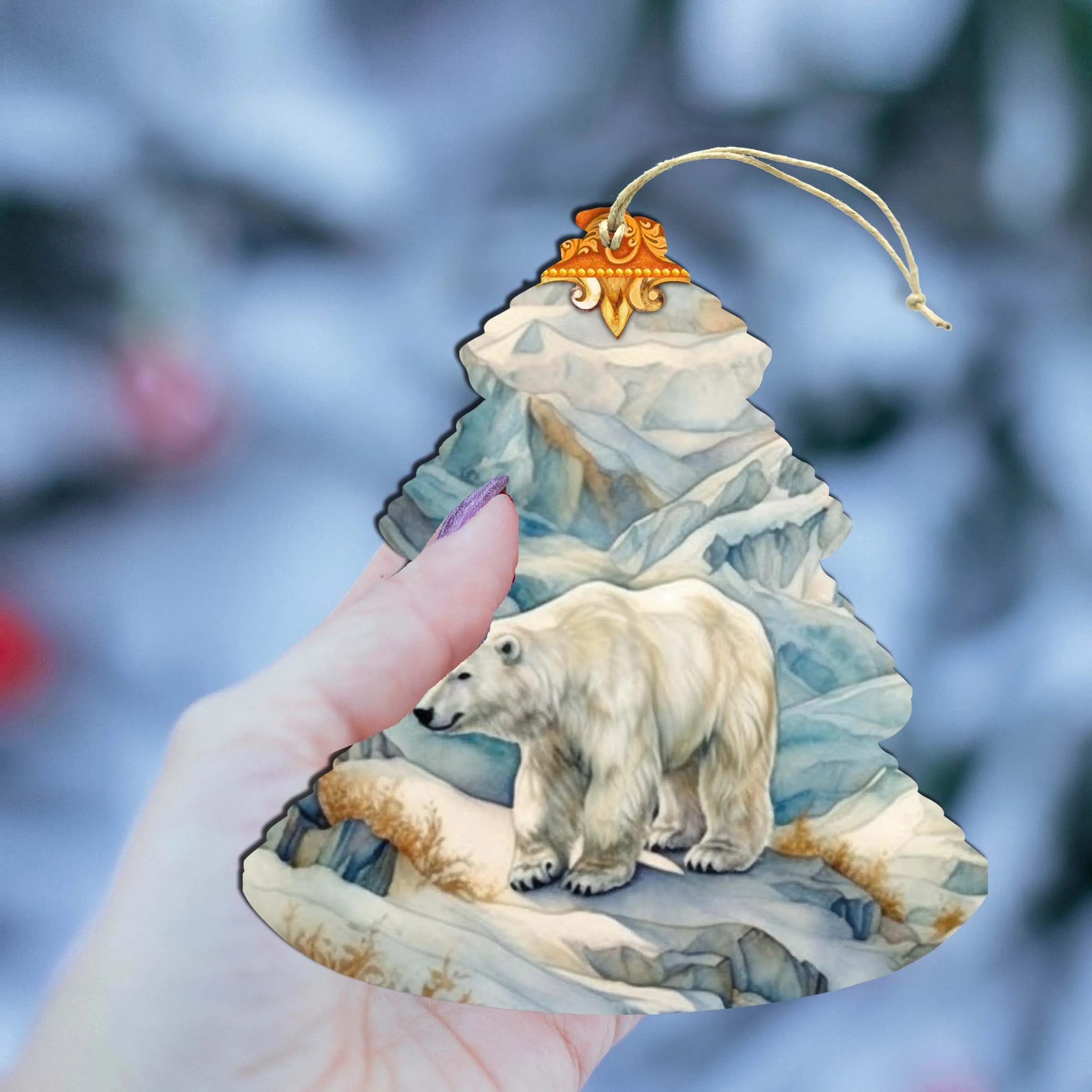 Arctic Glacier Polar Bear Tree Wooden Ornaments by G.Debrekht - Wildlife Holiday Décor - 870011