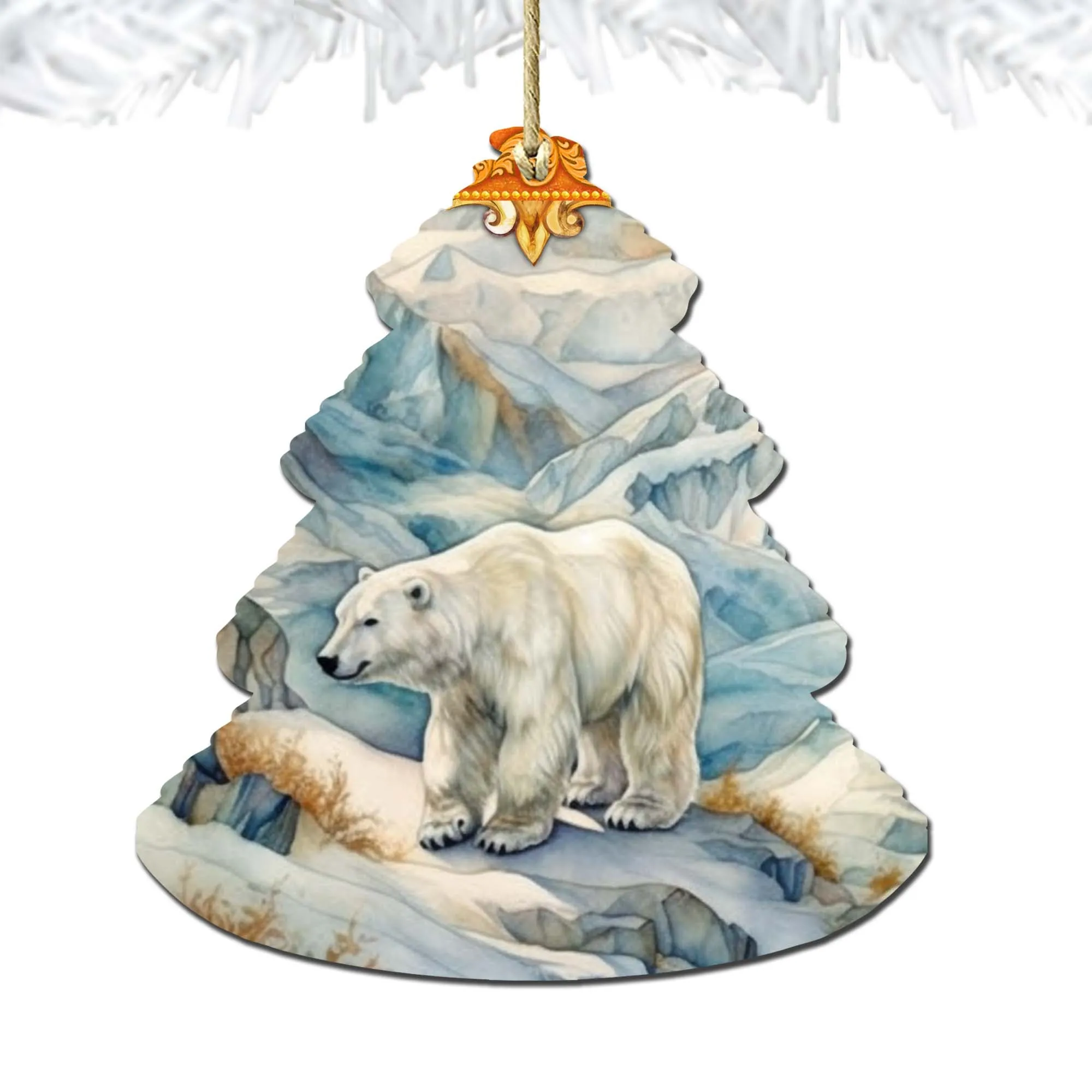 Arctic Glacier Polar Bear Tree Wooden Ornaments by G.Debrekht - Wildlife Holiday Décor - 870011